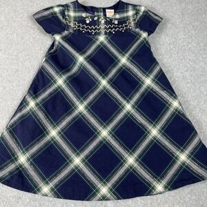 Gymboree Holiday Dress Size 4T Blue Green Plaid Gems Gold Thread Accent